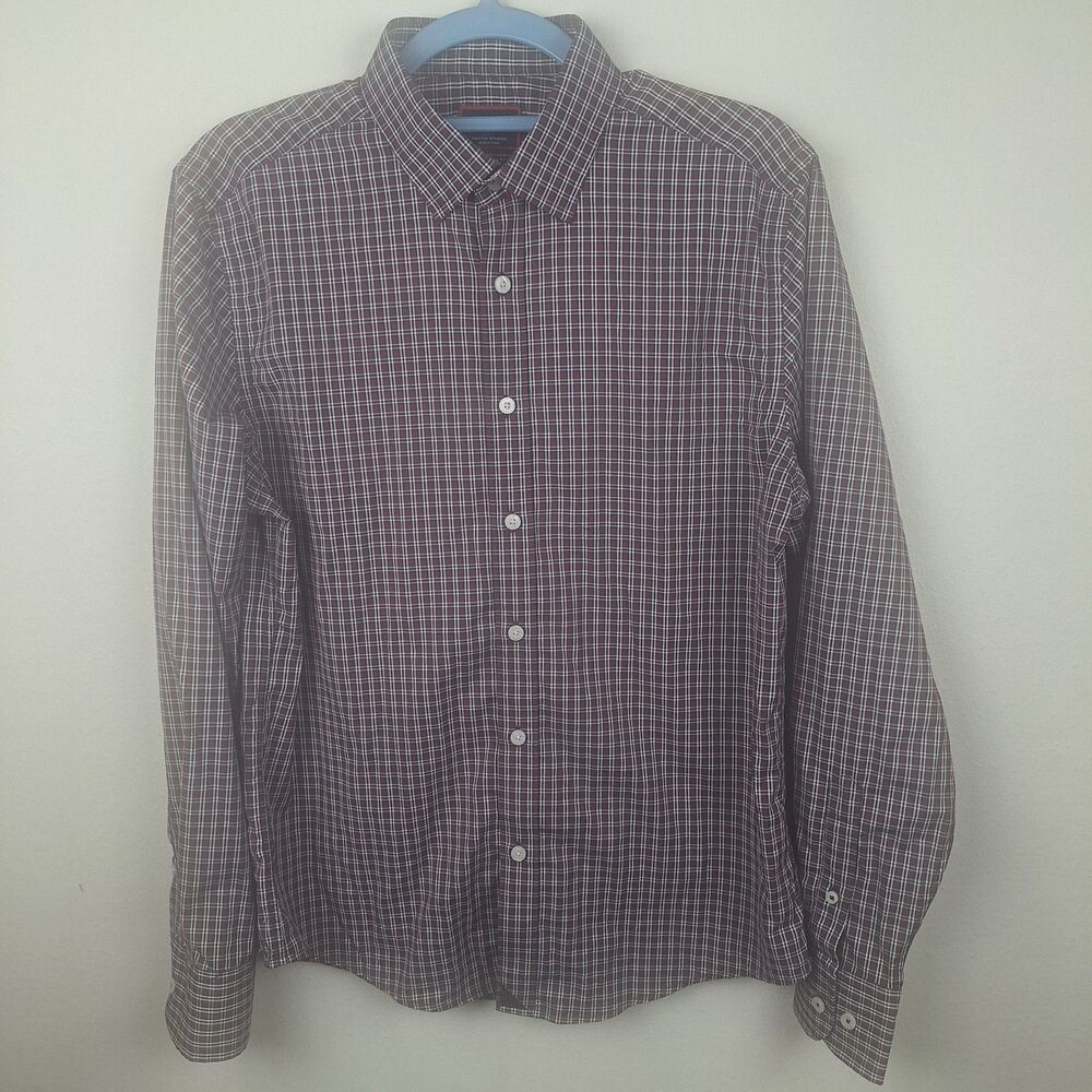 UNTUCKit Men's Slim Fit Plaid Long Sleeve Point Collar Button-Up Shirt M Casual